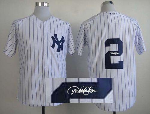 Yankees #2 Derek Jeter White Autographed Stitched MLB Jersey - Click Image to Close